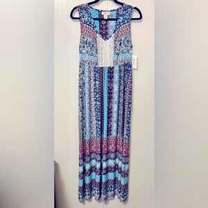 Style & Co red white blue maxi dress sleeveless patriotic lace modest feminine s